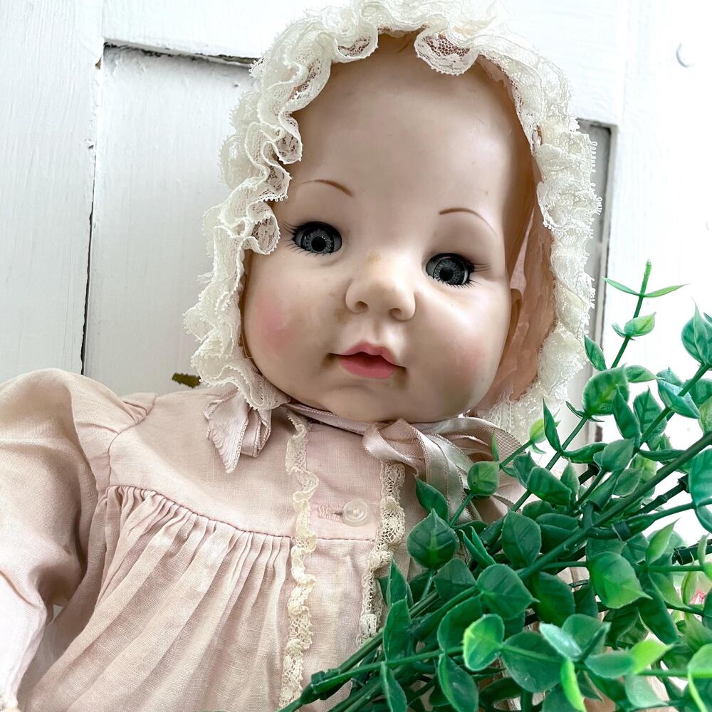 Vintage Alexander Sleepy Eye Vinyl Rubber Baby Doll Cloth Body Blue Eyes Dress